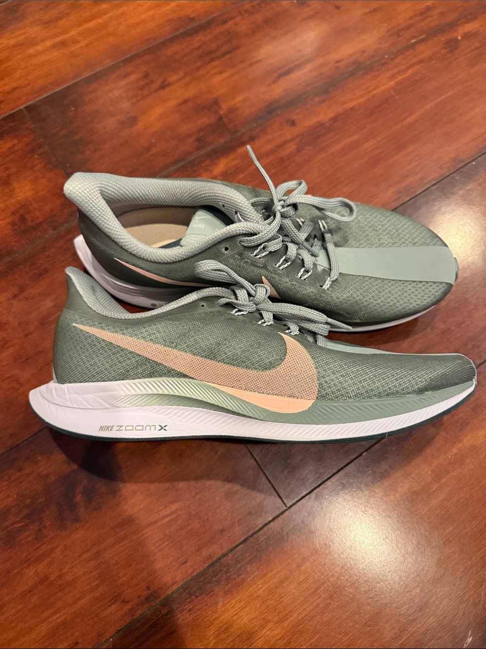 Nike Zoom X Women's Running Shoes - Sage Green with Pale Pink Swoosh size 8.5